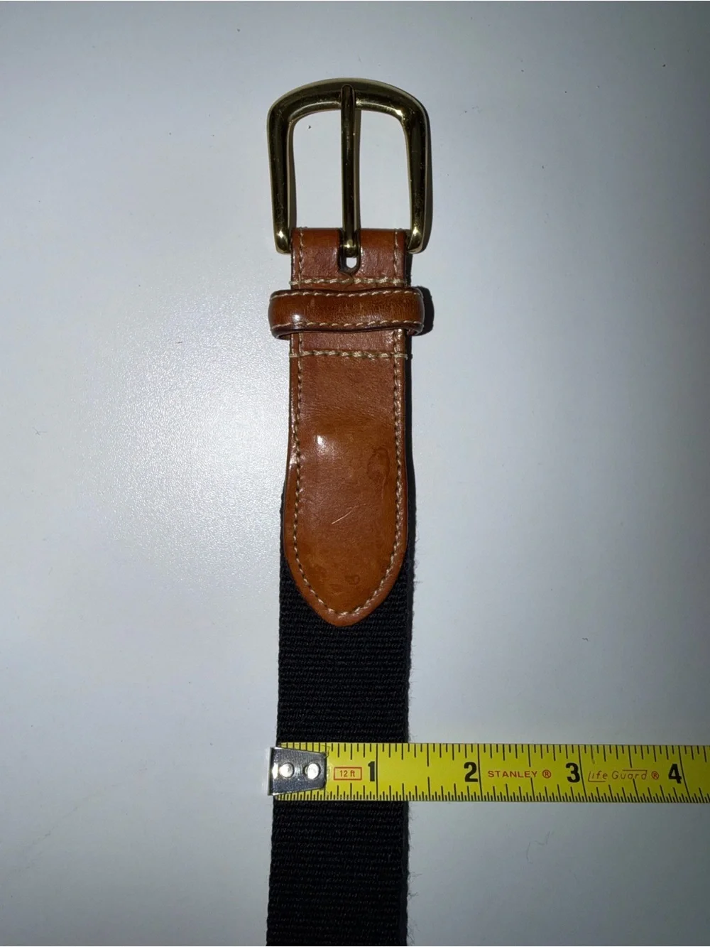 Men's Tan Leather & Black Fabric Belt - Classic Casual Style